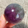 48mm Purple Fluorite Sphere | Natural Rainbow Crystal Ball w/Wood Base | Office/Bedroom Decor 188g