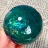 Raw Green Fluorite Crystal Sphere | 5.9cm w/Natural Rainbows | Feng Shui Wealth Decor 341g