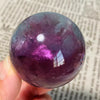 48mm Purple Fluorite Sphere | Natural Rainbow Crystal Ball w/Wood Base | Office/Bedroom Decor 188g