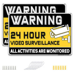 Video Surveillance Sign All Activities Monitored 2 Pack 8 x 12 Inches Aluminum Durable Weatherproof Outdoor Signs with Mounting Hardware for Home Farm Yard Garden Wall Décor