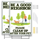 Dog Sign No Poop Clean Up After Your Dog Aluminum Signs 2Pack 12x8 Inch for Yard Dog Waste Pick Up Reminder with Metal Stake and Mounting Hardware
