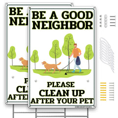 Dog Sign No Poop Clean Up After Your Dog Aluminum Signs 2Pack 12x8 Inch for Yard Dog Waste Pick Up Reminder with Metal Stake and Mounting Hardware