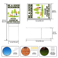 Dog Sign No Poop Clean Up After Your Dog Aluminum Signs 2Pack 12x8 Inch for Yard Dog Waste Pick Up Reminder with Metal Stake and Mounting Hardware