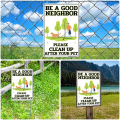 Dog Sign No Poop Clean Up After Your Dog Aluminum Signs 2Pack 12x8 Inch for Yard Dog Waste Pick Up Reminder with Metal Stake and Mounting Hardware
