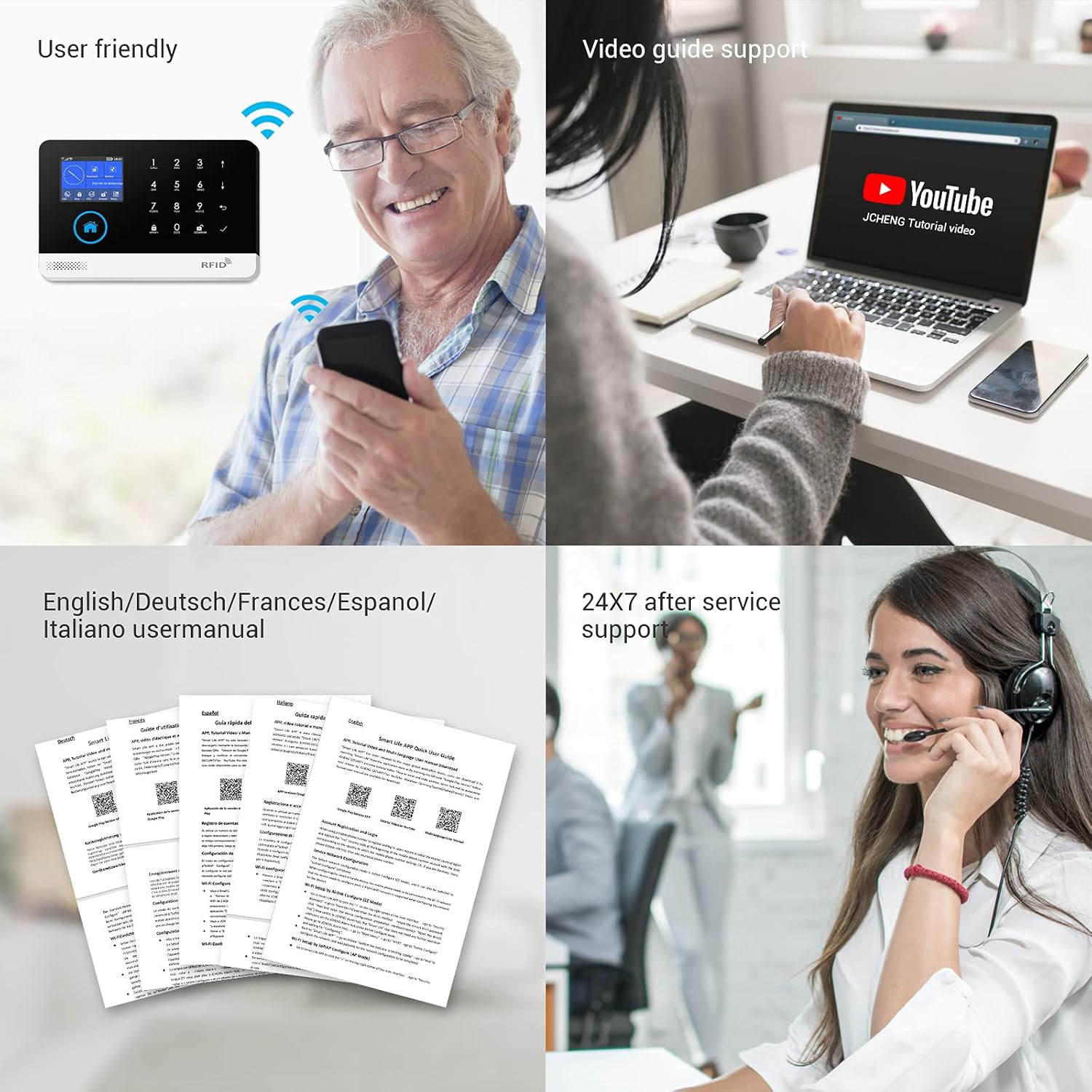 Wireless Alarm Panel Only, Remote Control by Phone Call/SMS/Wi-Fi, Support Multi-Language App, Alexa and Google Home for Home and Office by JCHENG SECURITY