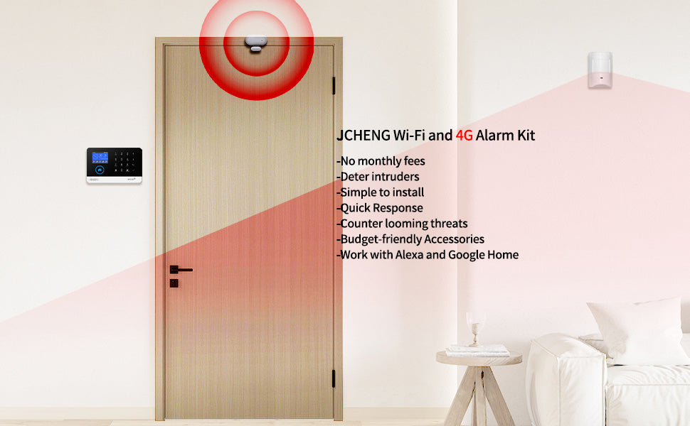 JCHENG Wireless 4G and WiFi Alarm System Alarm Kit Home Office Burglar Alarm