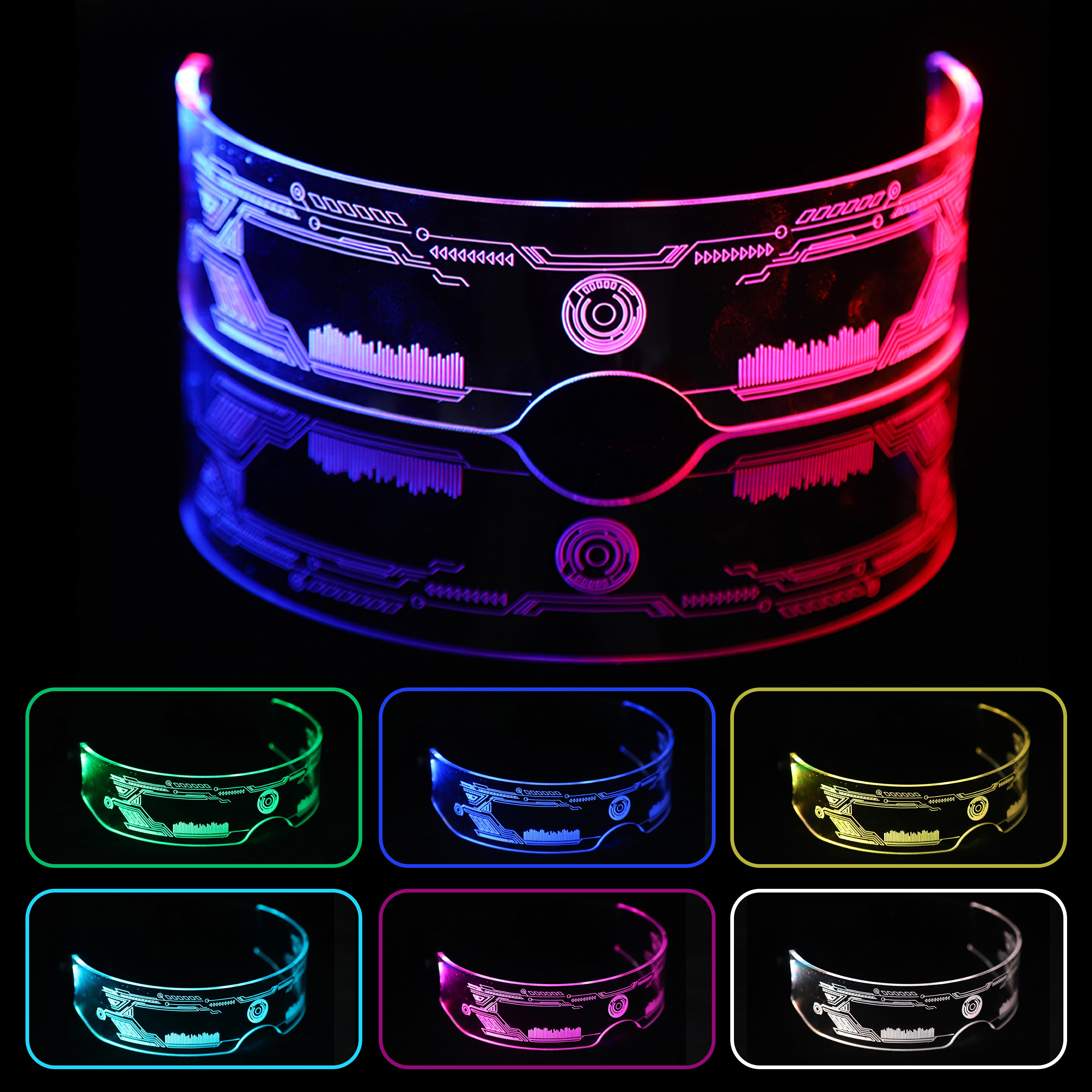 LED Colorful Light-Up Tech Glasses for Clubs, Raves, Parties, Sci-Fi Hive Glasses for Music Festivals