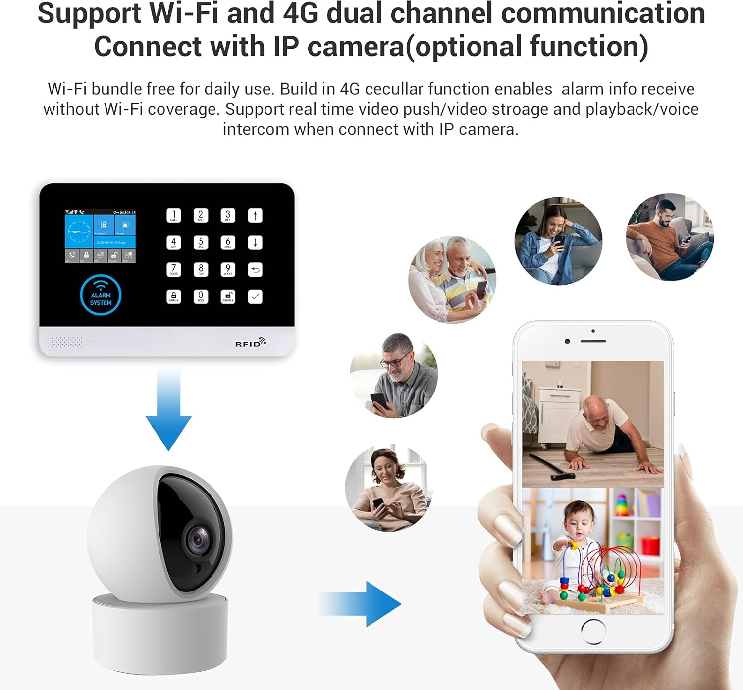 JCHENG Wireless 4G and WiFi Alarm System Alarm Kit Home Office Burglar Alarm