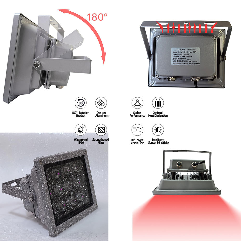 JCHENG Infrared Light 12-Led IR Illuminator Long Range for 850nm Night Vision Security Camera and VR Systems