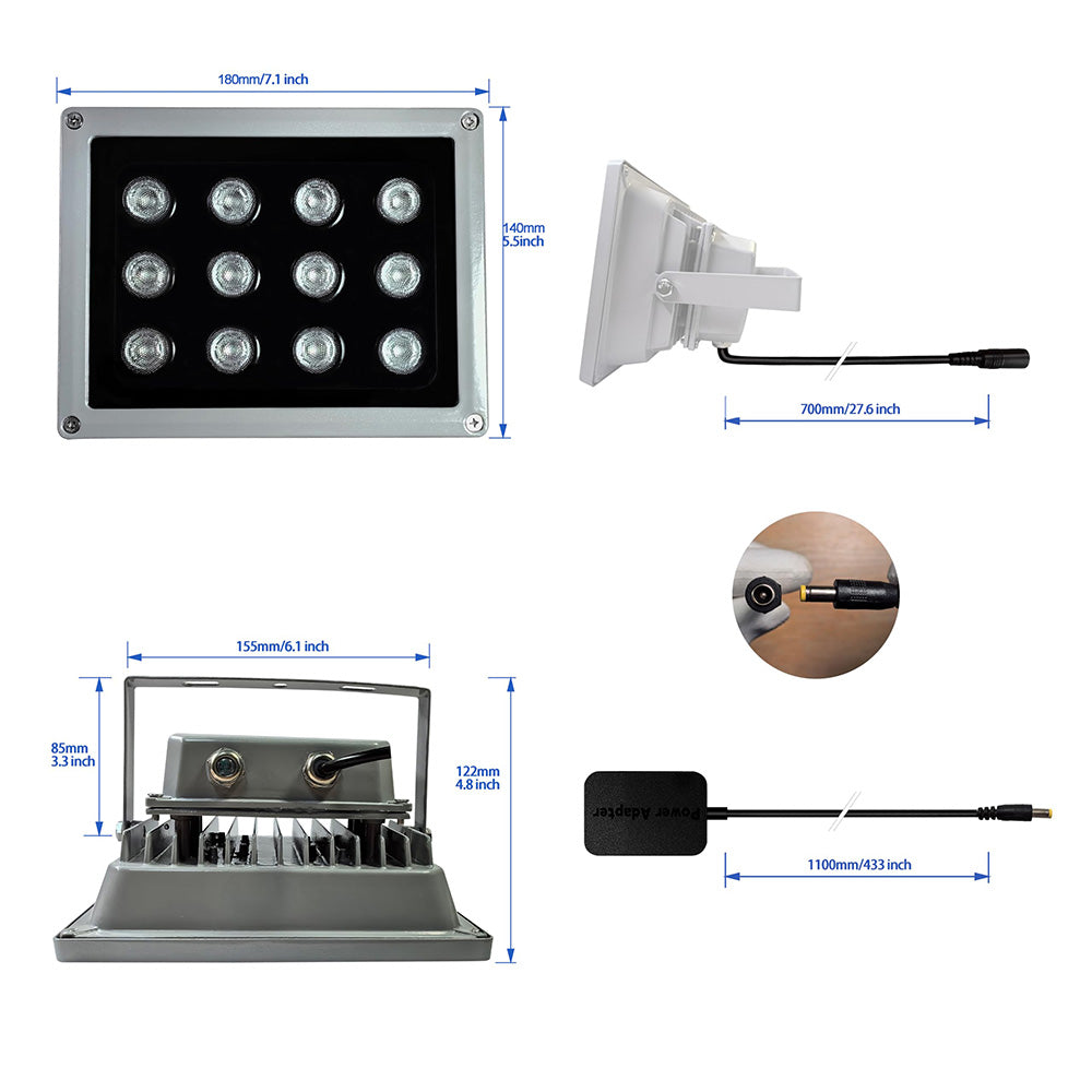 JCHENG Infrared Light 12-Led IR Illuminator Long Range for 850nm Night Vision Security Camera and VR Systems