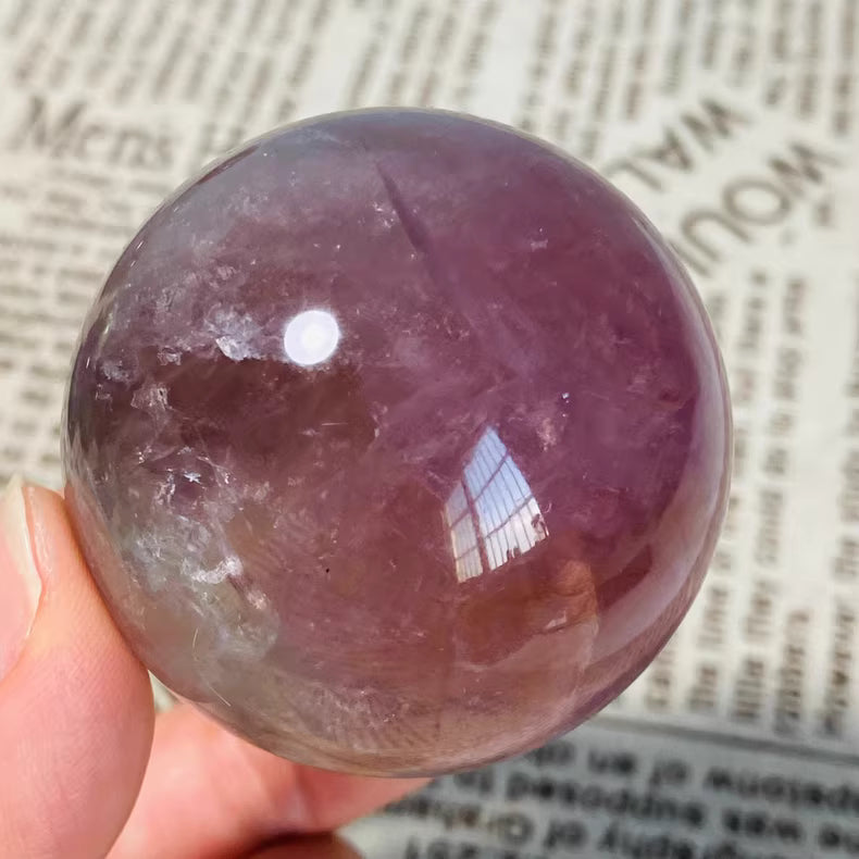 Natural Pink Fluorite Crystal Sphere - 4.9cm w/Rainbow Flash & Display Stand | Feng Shui Decor 202g