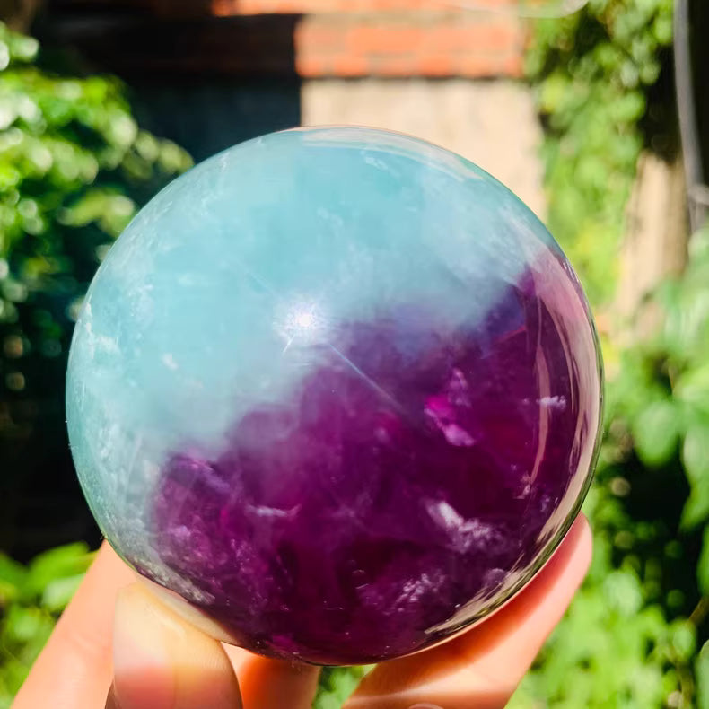 Natural Lake Green & Purple Fluorite Crystal Ball - Hand-Polished 6.4cm Decor (445g) for Office, Home, Relocation Gifts