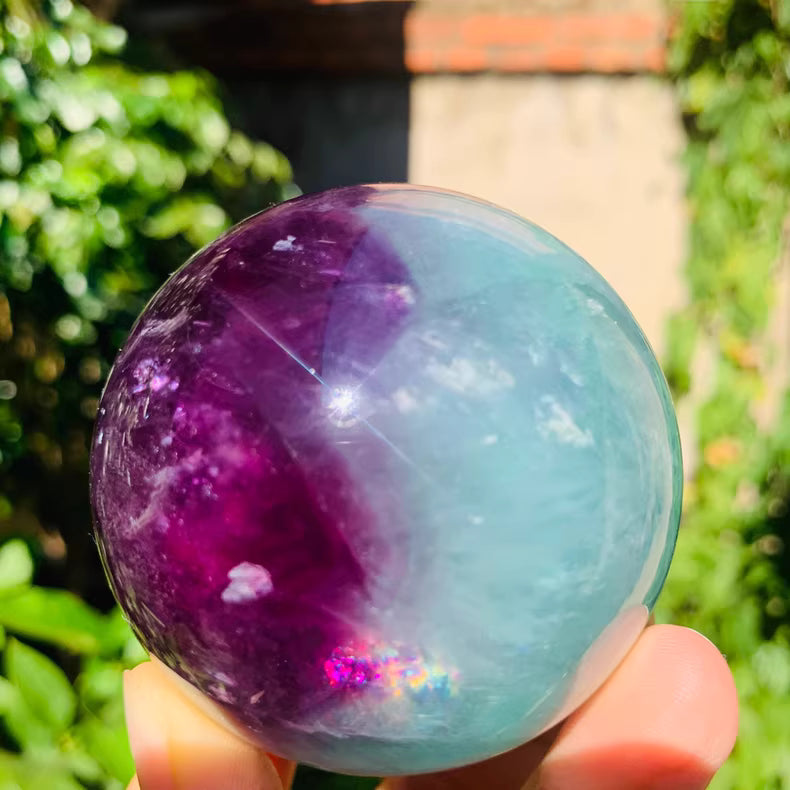Natural Lake Green & Purple Fluorite Crystal Ball - Hand-Polished 6.4cm Decor (445g) for Office, Home, Relocation Gifts