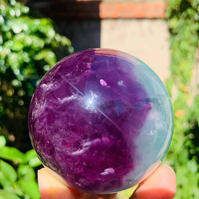 Natural Lake Green & Purple Fluorite Crystal Ball - Hand-Polished 6.4cm Decor (445g) for Office, Home, Relocation Gifts