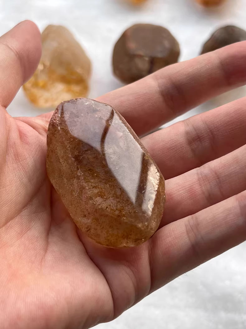 Natural Golden Flower Quartz from Madagascar | 53.7g Collector's Mineral with Transparent Core | Polished Window Display