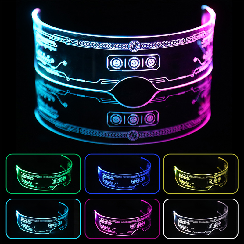 LED Colorful Light-Up Tech Glasses for Clubs, Raves, Parties, Sci-Fi Hive Glasses for Music Festivals