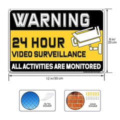 Video Surveillance Sign All Activities Monitored 2 Pack 8 x 12 Inches Aluminum Durable Weatherproof Outdoor Signs with Mounting Hardware for Home Farm Yard Garden Wall Décor