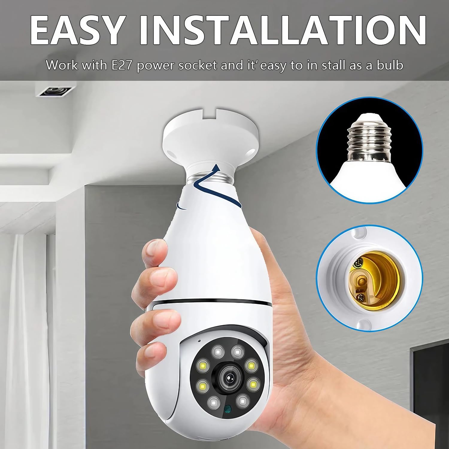 JCHENG Light Bulb Security Camera | 4MP 355° Rotating Guard | Compatible with Alexa/Google Assistant/Alarm System | SD Card Included |Indoor