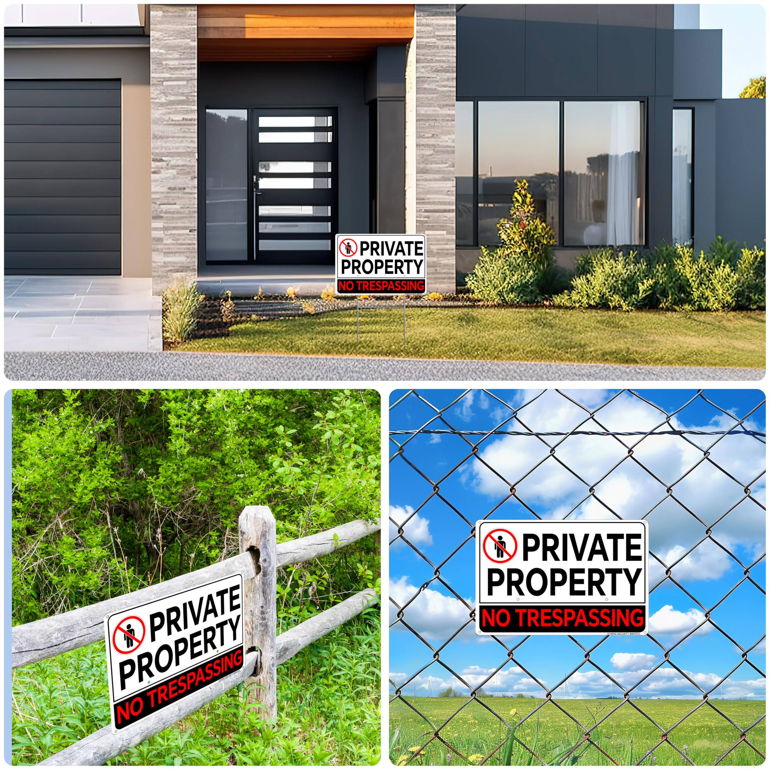 No Trespassing Aluminum Sign Private Property 8x12 Inch 2 Pack Keep Out Sign with Mounting Hardware and Metal Stake for Home Farm Yard Red
