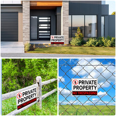 No Trespassing Aluminum Sign Private Property 8x12 Inch 2 Pack Keep Out Sign with Mounting Hardware and Metal Stake for Home Farm Yard Red